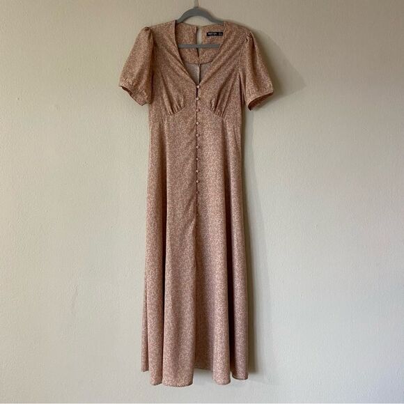 Nasty Gal Maxi Tea Dress Floral Print Button Down Puff Sleeve Size 10 - Picture 7 of 12